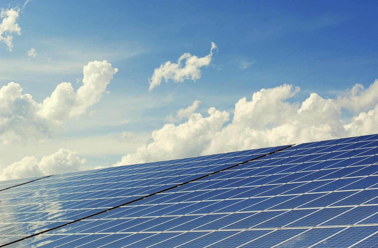 solar photovoltaic field panels under sun